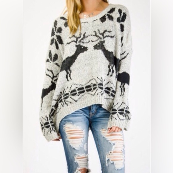 FLASH SALE REINDEER SWEATER in GRAY or BLK Avail in S/M M/L and XL✨ - Picture 2 of 8